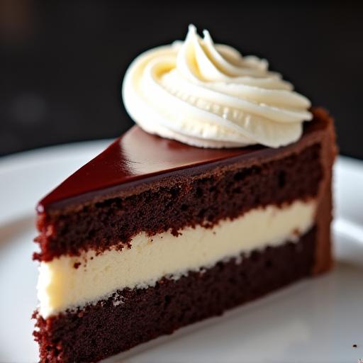 Ein Stück Sachertorte mit Schlagobers, elegant serviert.